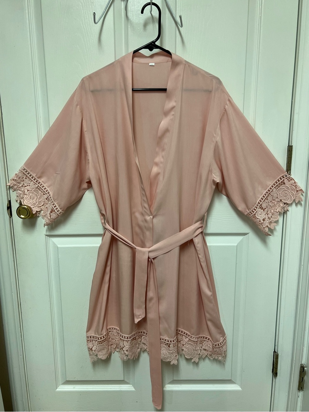 Unbranded Sheer Lace-Trim Robe - Blush Pink